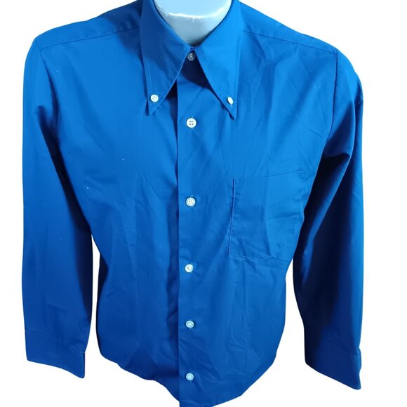 Vintage Men's Oxford Shirt Medium 1970's Button-Up Lawyer Preppy Indie Band BLue - Picture 2 of 5